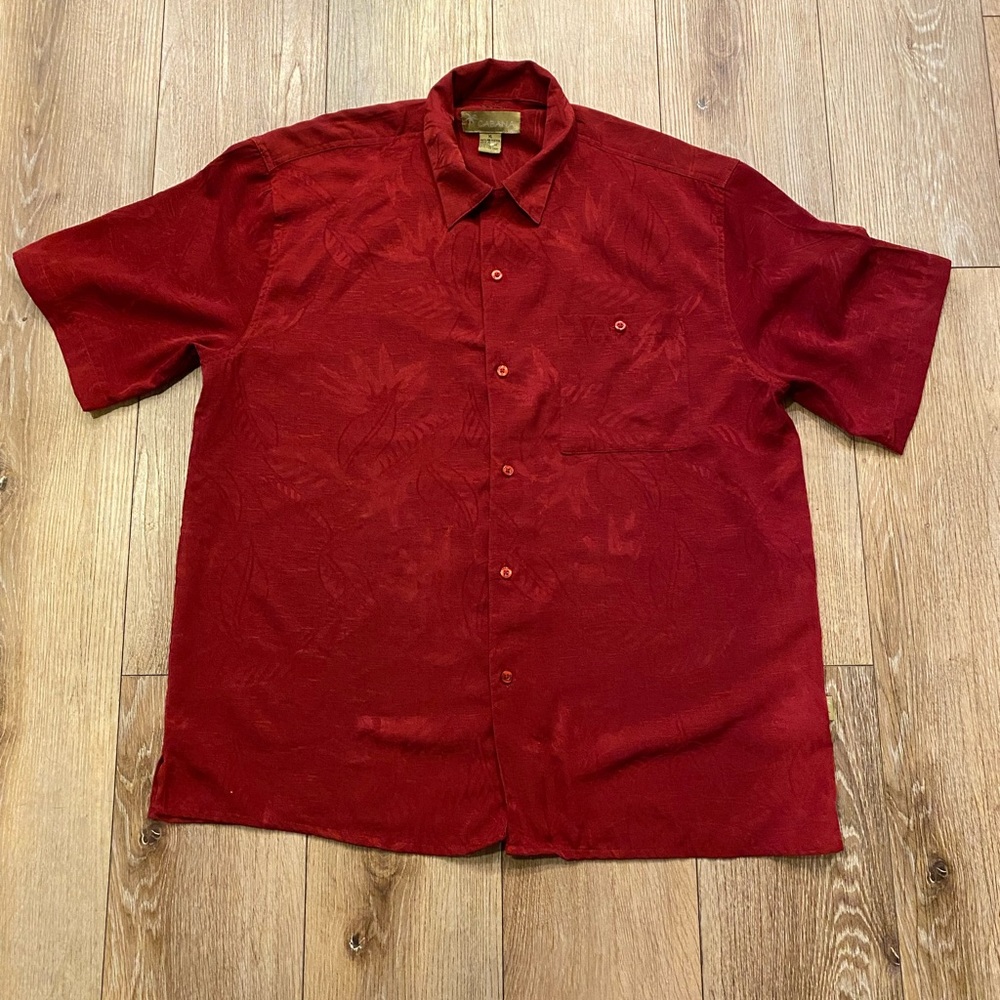 Cabana by CDF Men's XL Sueded Shirt Maroon Tropical Textured Jacquard Retro